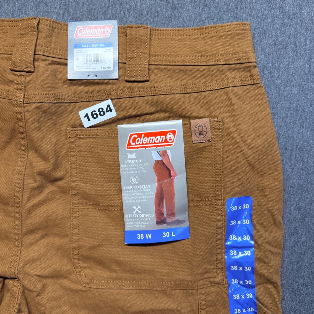 Coleman Mens 38x30 Stretch Canvas Utility Work Pants Brown Tear Resistant NWT